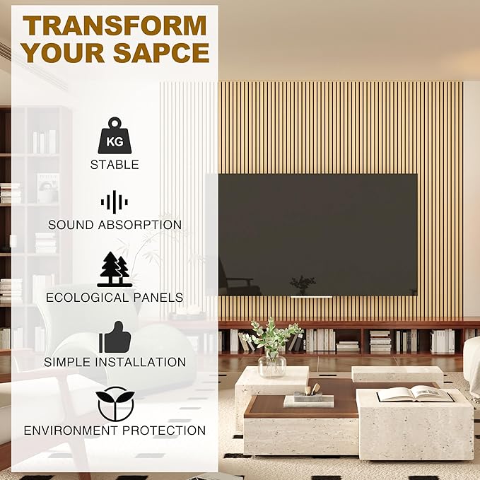 Acoustic Wood Wall Panels, 2-PC 94.49 x 12.6 in Soundproof Wood Wall Panels for Decor, Wood Slat Wall Panels for Wall Decor, Natural Oak