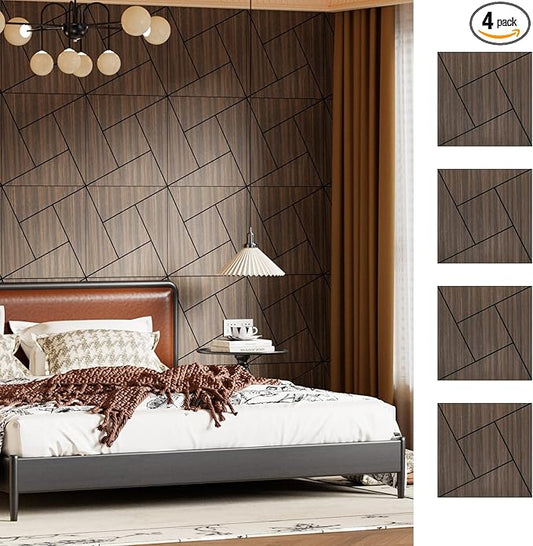 4 Packs Acoustic Wall Panels - Self-Adhesive 3D Wood Slat Wall Panel- Peel and Stick Sound Absorbing Panels for Noise Reducing - Feature Wall Decor for Home & Office