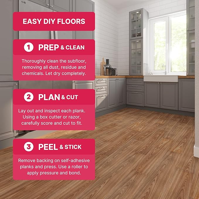 LUCiDA SURFACES Luxury Vinyl Floor Tiles-Peel & Stick Adhesive Flooring for DIY Installation-36 Wood-Look Planks-BaseCore-54 Sq. Feet
