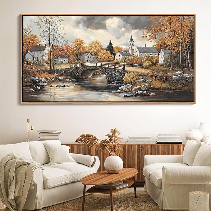 Canvas Wall Art for Living Room - Bridge Paintings Wall Decor Rustic Farmhouse Scenery Wall Pictures for Bedroom French Country Decor Country Style Bedroom Accent Landscape Artwork for Walls 29×58IN