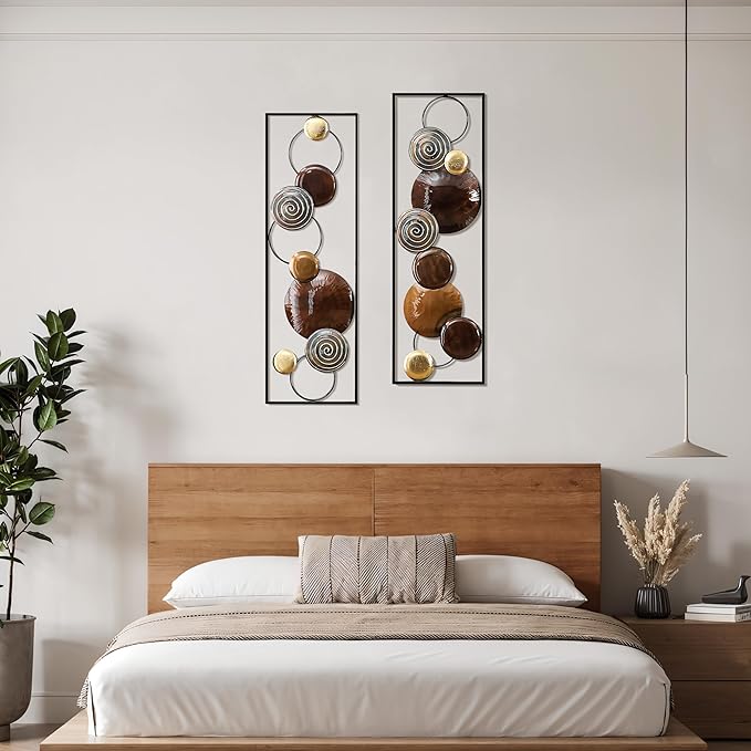 LuxenHome Metal Wall Art, 2 Pieces Abstract Wall Décor Brown Metal Wall Decor, 36" x 12" Minimalist Wall Sculptures Decor for Home, Living Room, Bedroom, Dining Room