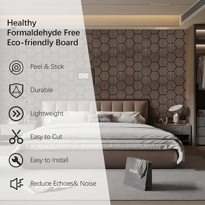 4 Packs Acoustic Wall Panels - Self-Adhesive 3D Wood Slat Wall Panel- Peel and Stick Sound Absorbing Panels for Noise Reducing - Feature Wall Decor for Home & Office