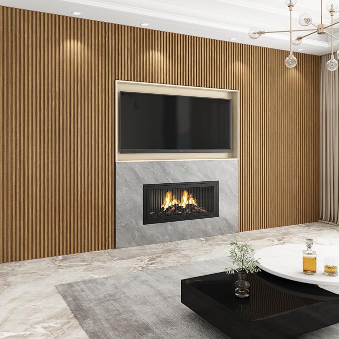 8-Pack WPC Wall Panels 108’’ x 6.1’’ 3D Slat Wall Panel Acoustic Wall Paneling for Interior Wall Decor TV Background Kitchen Bedroom Oak