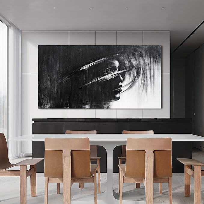 Canvas Wall Art Decor Large Wall Art Pictures for Living Room Black and White Abstract Wall Art Decor Large Artwork for Walls Modern Abstract Wall Art Prints Kitchen Bedroom Office Wall Decor 29"X58"