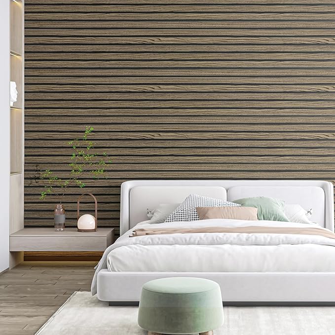 Art3d 4-Pack Glue-On Six-Grid Wainscoting Panel for Interior Wall Decor - 104 x 12 Inch Polystyrene Ultralight Slim Slat Wall Panels for Living Room Bedroom, Walnut