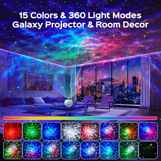 One Fire Galaxy Projector for Bedroom Christmas Gifts for Teen Boys Gifts Women Gifts for Teenage Girls 15 Colors+ 15 White Noise+ Bluetooth Star Projector Night Light for Kids Room Decor Lava Lamp