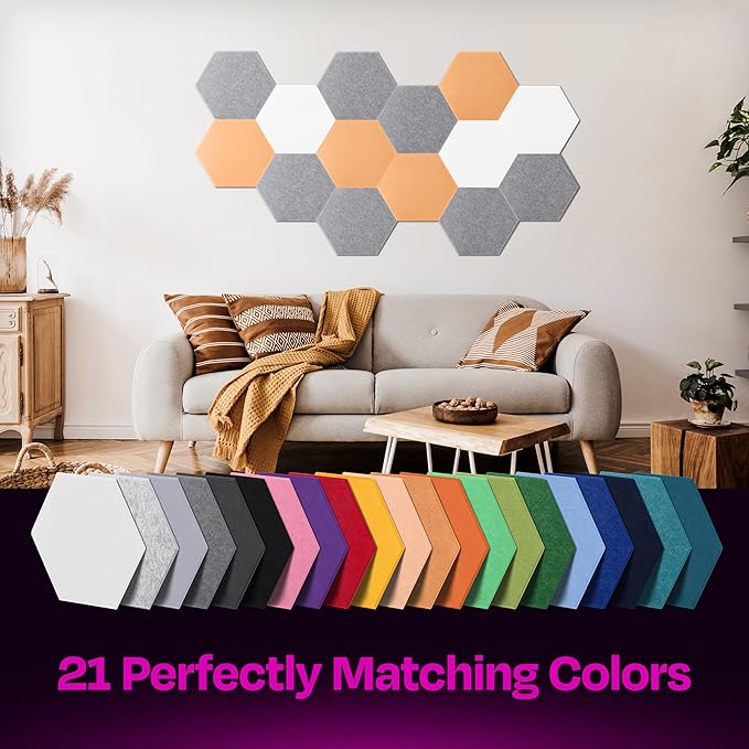 Acoustic Panels 12-Pack - 12"X10.4"X0.4" Sound Panels - High Density Sound Dampening - Pebble Gray Hexagon