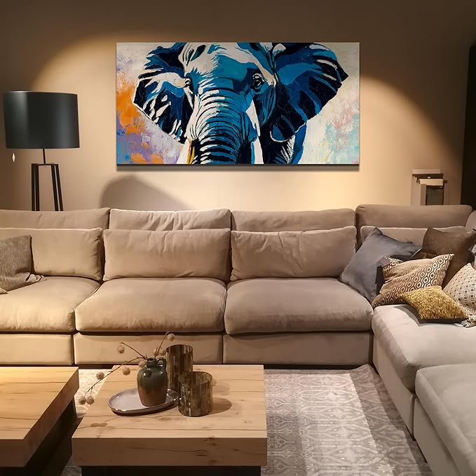 AmoyArt Elephant Wall Art for Living Room, Animal Canvas Wall-Decor for Bedroom, Colorful Print Picture for Home, Large Size 58x29 Inches