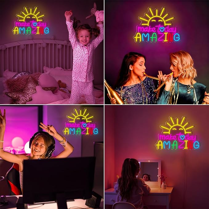Make Today Amazing Neon Sign, Cool Sunrise Dimmable Neon Light Up Inspirational Slogan Boho Hanging Wall Art Decor LED Sign for Dormitory Room Cafe Club Wedding Gym Party Birthday Christmas Gift