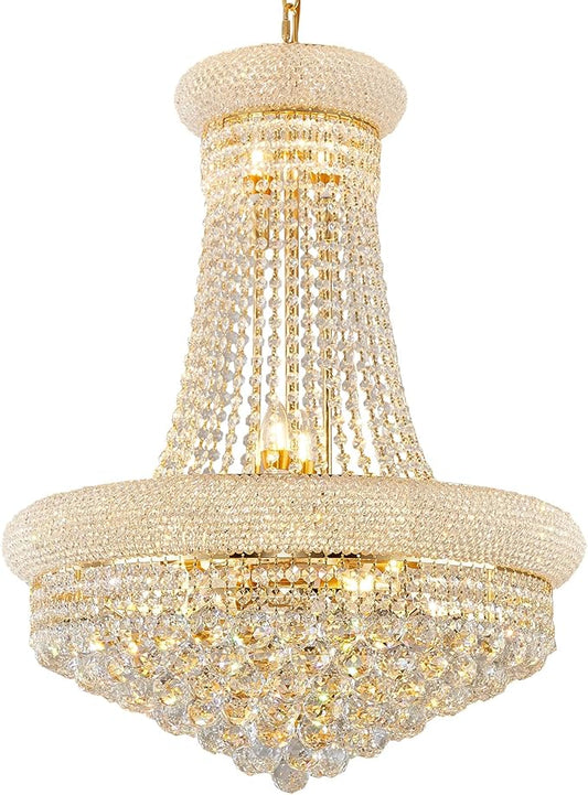 14 Lights Gold Finish Empire Crystal Chandelier Lighting for Dining Room Living Room Foyer Hallway Entryway (Dia 24'')