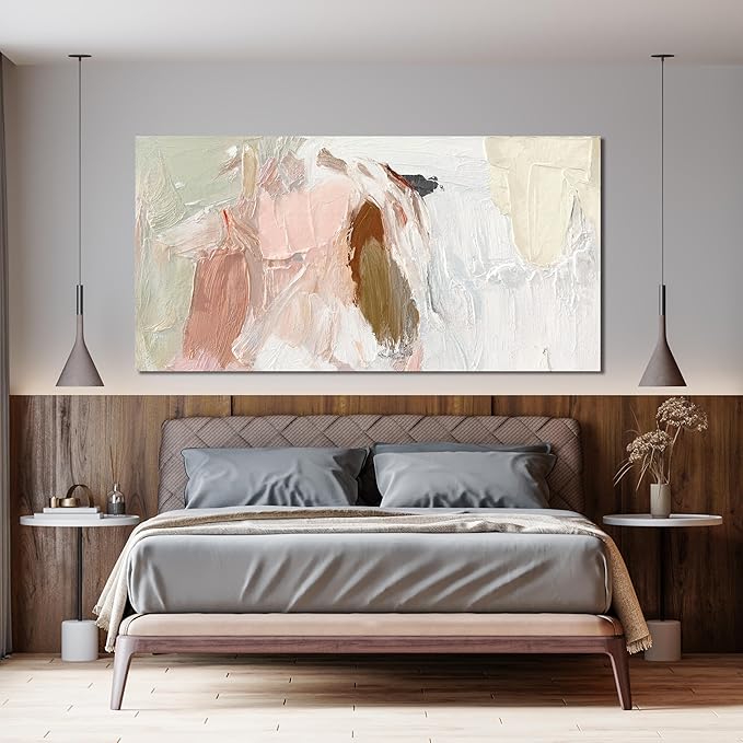 Canvas Wall Art Decor Large Wall Art Pictures For Living Room Pink and White Wall Art Decor Abstract Art Work Wall Decoration Abstract Wall Art Prints for Bedroom Office Kitchen Wall Decor 29" x 58”