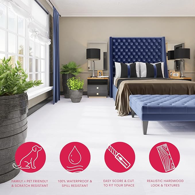 LUCiDA SURFACES Luxury Vinyl Flooring Tiles-Peel and Stick Floor Tile for DIY Installation-Sample Wood-Look Plank-Blanc-Basecore-6 inch x 12 inch