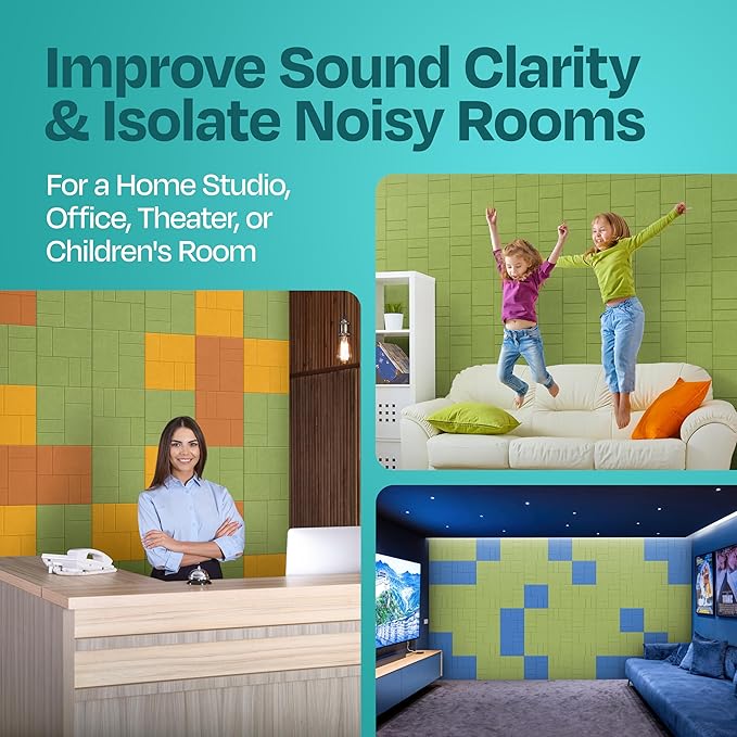 Acoustic Panels 12-Pack Soundproof Wall Panels 12"x12"x0.4" Decorative Sound Dampening for Your Home, Office, Studio, Bedroom & More with Unique GridFrame Carving [Gin Green]