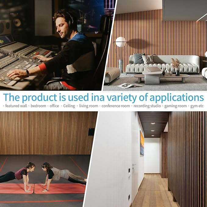 Art3d 4 Pieces 94.5" x 7.9" Acoustic Slat Wood Wall and Ceiling Panels,Fluted Modern Sound Absorbing Panels, Teak