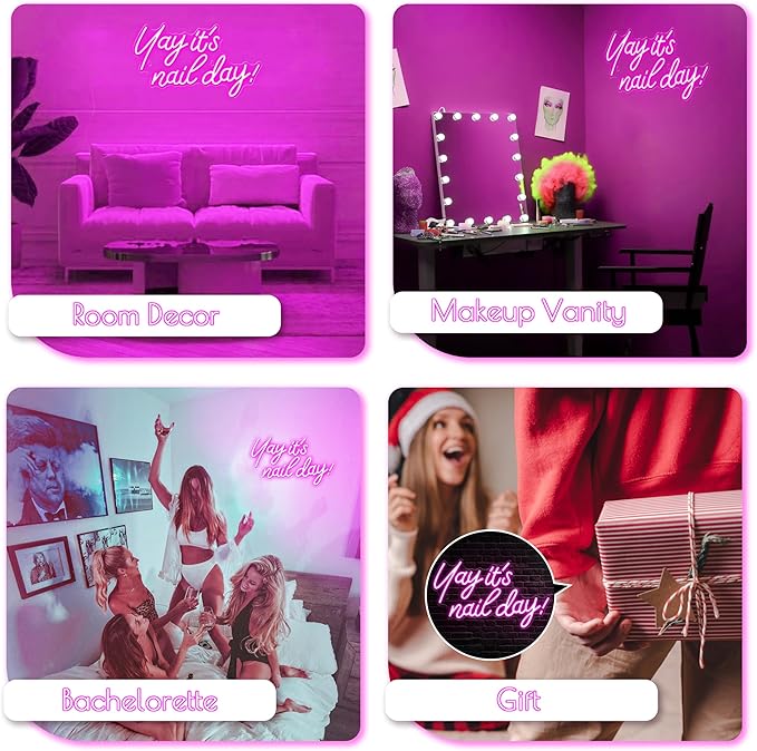 Kavaas Yay It's Nail Day Neon Sign - Neon Sign for Salon Bar, Beauty Room, Bedroom - Great Gift for Nail Tech Girls, Christmas, Birthday