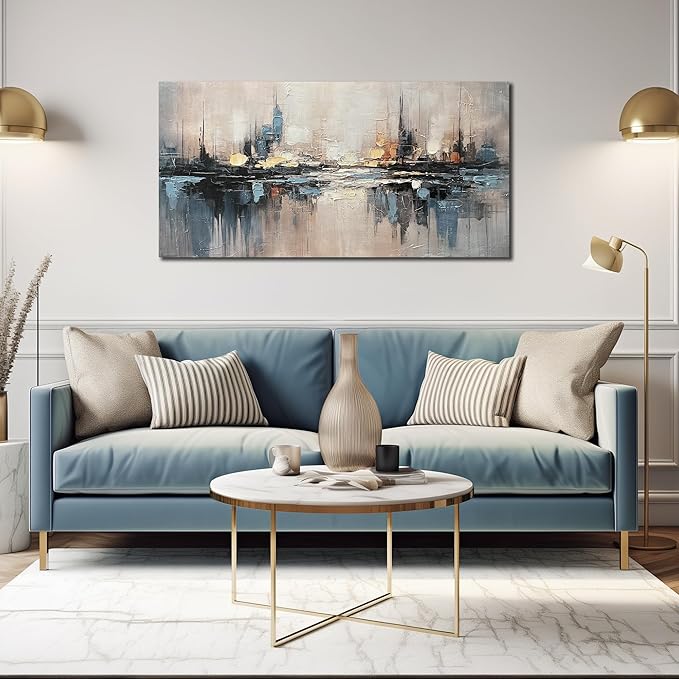 Abstract Canvas Wall Art for Bedrooom Blue and Gray Wall Decor for Living Room City Wall Art for Office 20 x 40 Inches