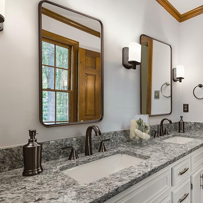 ANDY STAR Bronze Bathroom Mirror, 22X30’’ Bronze Mirrors for Wall, Rounded Rectangle Mirror for Bathroom Vanity Metal Framed, HD Reflection, Wall-Mounted Vertically or Horizontally