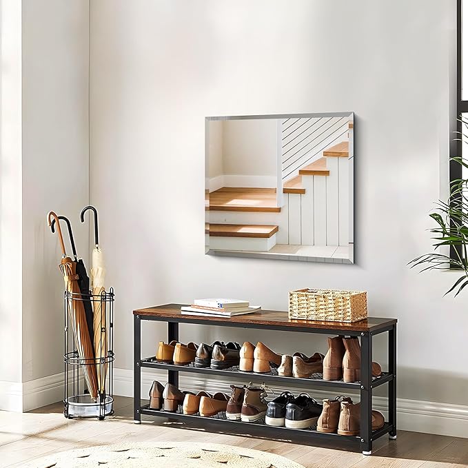 Beveled Mirror, 24x24 inch Square Bathroom Mirrors for Wall, Upgraded Shatterproof Frameless Vanity Mirror Over Sink with Beveled Edge for Bathroom,Bedroom,Living Room and Entryway