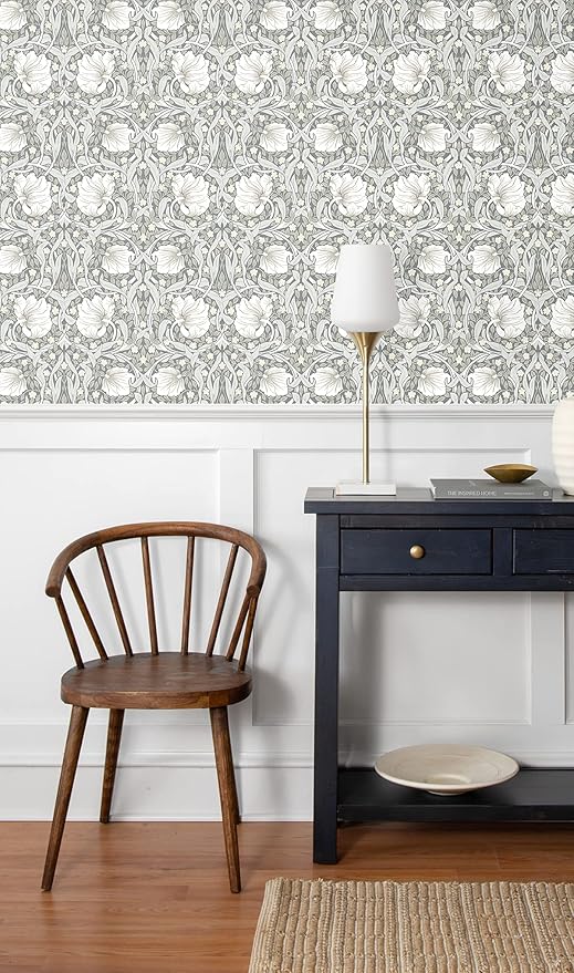NextWall Pimpernel Floral Peel and Stick Wallpaper (Alloy Grey & Alabaster)