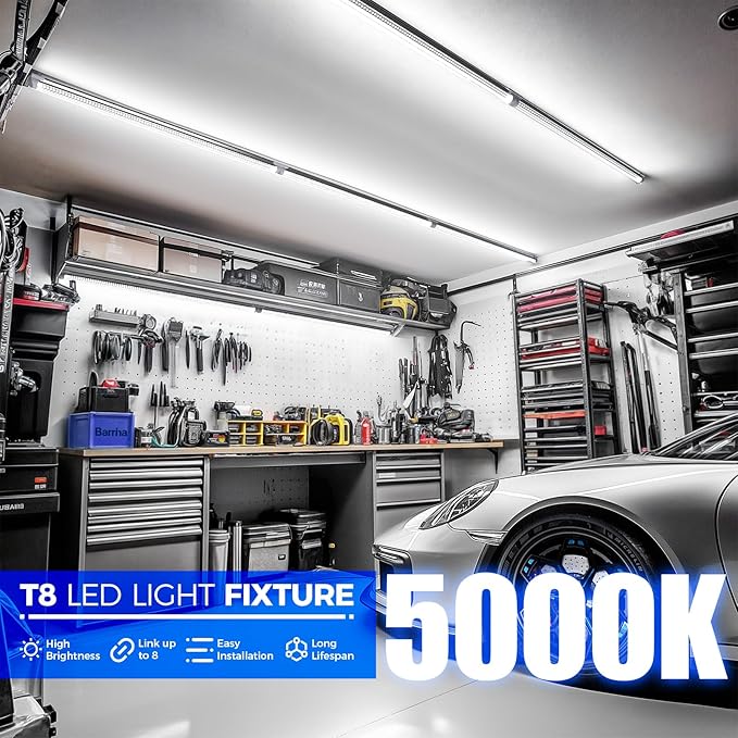 Barrina LED Shop Lights, 3FT 30W 4600LM 5000K, Daylight White High Output Linkable for Workshop, V Shaped Clear Cover T8 LED Shop Light for Garage, 3 Foot (Pack of 6)