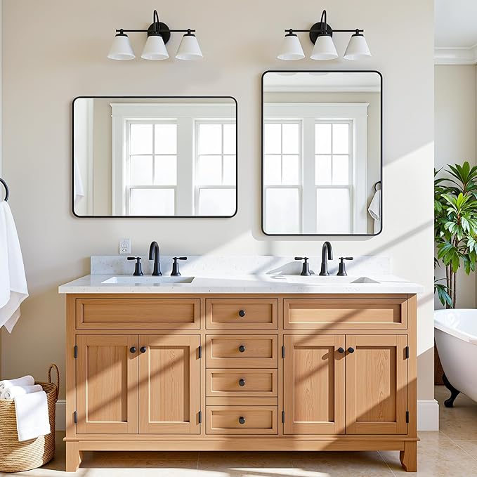 Antok Wall Mirror, 24"x36" Bathroom Vanity Mirror, Anti-Rust HD Tempered Glass, Wall Mounted Mirrors for Living Room, Entryway, Black Frame, Rect