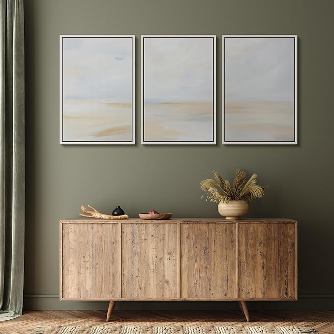 MUDECOR Framed Wall Art Print Set Minimalist Coastal Horizon in Soft Blue and Sand Colors Illustrations Modern Art Boho Decorative Chic for Living Room, Bedroom, Office - 16"x24"x3 White