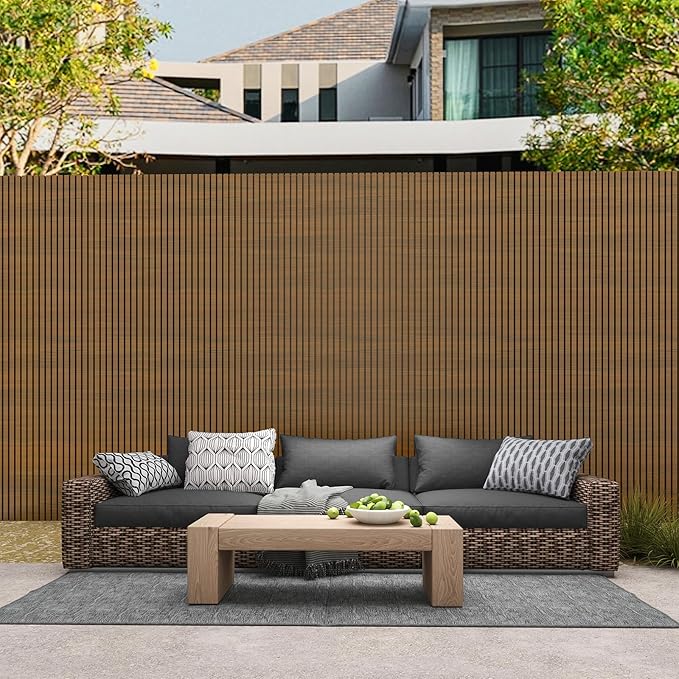 mondaria Wood Slat Wall Panel for Wall Décor, 3D Wood Plastic Composite Decorative Paneling for Outdoor Accent Wall Decor - 96 x 6.3 Inch (10 PCS, Brown)
