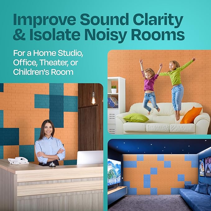 Acoustic Panels 18-Pack Soundproof Wall Panels 12"X12"X0.4" Brick Style Sound Panels Premium Sound Dampening Panels Easy Self Adhesive Installation - [70'S Orange]