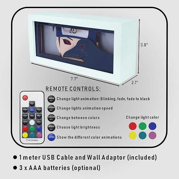 Anime LED Light Box, Manga Shadow Box Frame, Paper Cut, Table Lamp for Anime Enthusiasts, RGB Multi Color, Night Light for Room Decor, Unique Anime Desk Decor (Shisui)