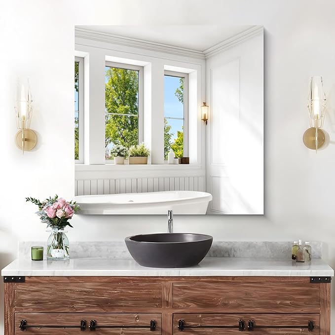KOCUUY Frameless Mirror, 30"x30" Square Rectangle Bathroom Mirror for Over Sink, Upgraded Shatterproof Unframed Design for Bedroom, Living Room, Entryway