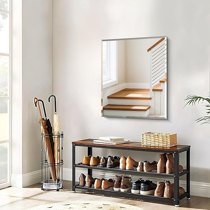 Beveled Mirror, 24x30 Frameless Beveled Bathroom Mirrors for Wall, Upgraded Shatterproof Rectangle Vanity Mirror with Beveled Edge for Bathroom, Bedroom, Living Room and Entryway