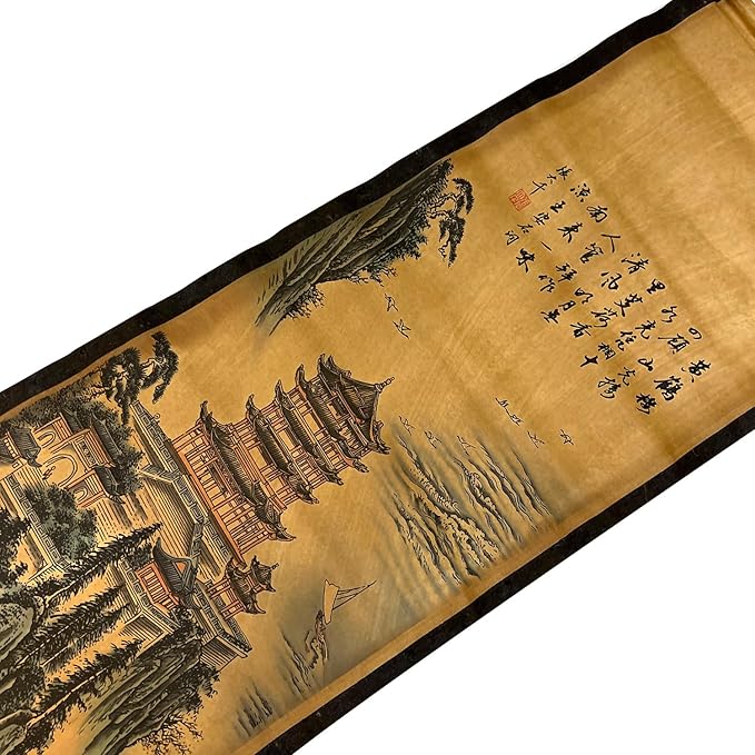 CIFIBIFUN Wall Asia Art Prints Posters Painting Asia Vintage Style,4 Panels Architectural Scroll Four Great Towers, Walls Decor for Living Room Library (Japan Painting)