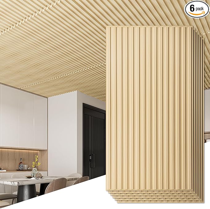 Art3d 6-Pack Slat Design 3D Wall Panels for Interior Wall Decor, 2x4 FT PVC Decorative Drop Ceiling Tiles - Oak