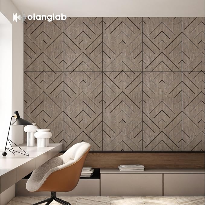 Olanglab Wood Veneer Wall Panels 6 Pack, 24‘’X48‘’ Sound Absorbing Panels for Noise Reduction, Geometric Triangle