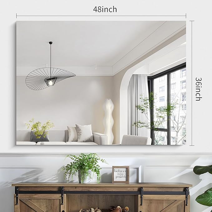 KOCUUY Frameless Mirror, 36"x48" Bathroom Mirror for Over Sink, Unframed Vanity Mirror, Large Rectangle Mirror for Bathroom, Bedroom, Living Room, Entryway, Upgraded Shatterproof