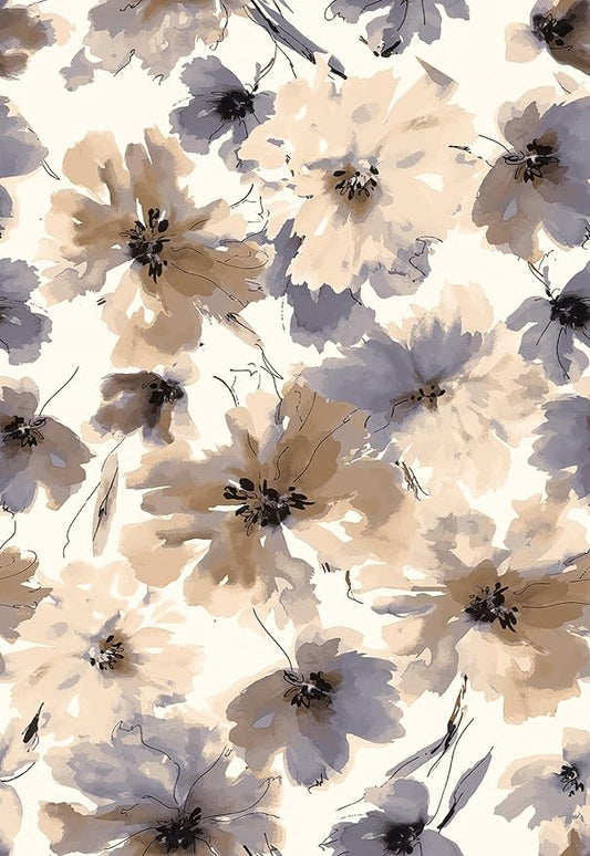 JiffDiff Floral Peel and Stick Wallpaper, Purple Watercolor Flower Contact Paper Peel and Stick for Bedroom Bathroom, Brown Vintage Removable Waterproof Self Adhesive Wall Paper 118"X17.3"(14 sq. ft)