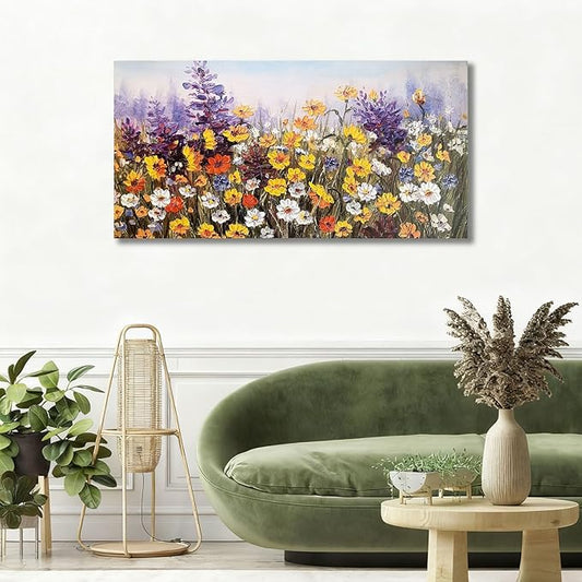 Ardemy Wildflower Canvas Wall Art for Living Room Colorful Daisy Floral Textured Pictures Bedroom Paintings Wall Decor Flower Artwork for Walls Home Office, 40"x20"