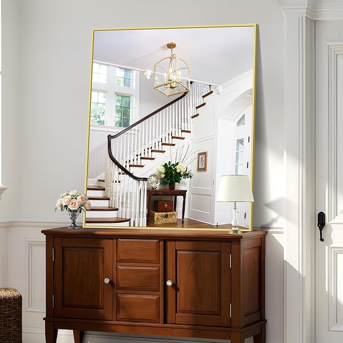 KOCUUY Large Gold Bathroom Mirror, 48x40 Inch Rectangular Mirror for Bathroom Sink, Oversized Wall Mirror with Metal Gold Frame for Living Room, Farmhouse, Entryway, Hang Horizontal/Vertical