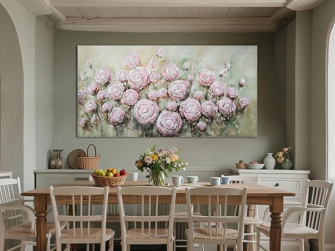 Arjun Floral Wall Art Living Room Rose Canvas Wall Art for Bedroom Flower Extra Large Painting, Christmas Gift Textured Artwork Picture Home Office Dining Room Wall Decor, 58"x29"