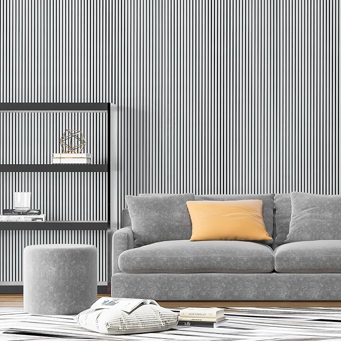 Art3d 4-Pack Glue-On Fine Bar Wainscoting Panel for Interior Wall Decor - 104 x 12 Inch Polystyrene Ultralight Slim Slat Wall Panels for Living Room Bedroom, Poplar