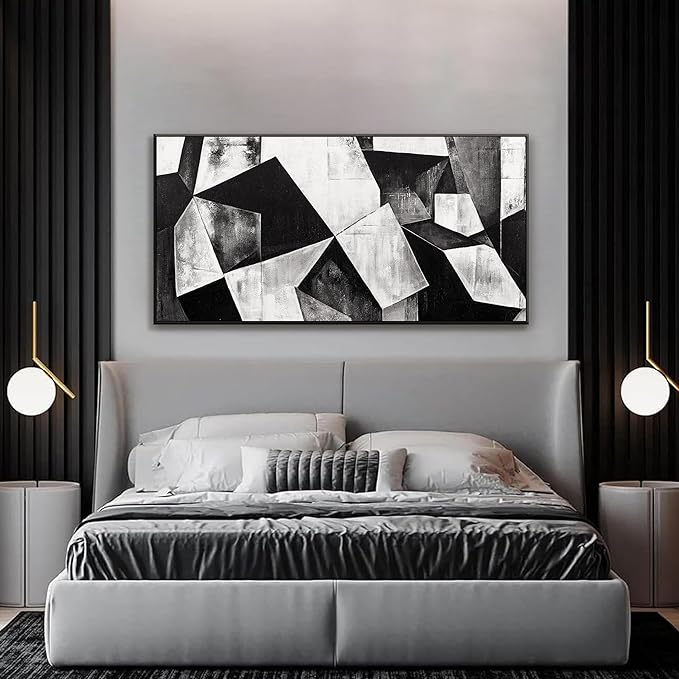Canvas Art Wall Decor Print Black And White Abstract Wall Art For Living Room Pictures Geometric Color Block Abstract Wall Decor Painting Picture For Bedroom Home Artwork 24 X 48 In With Framed