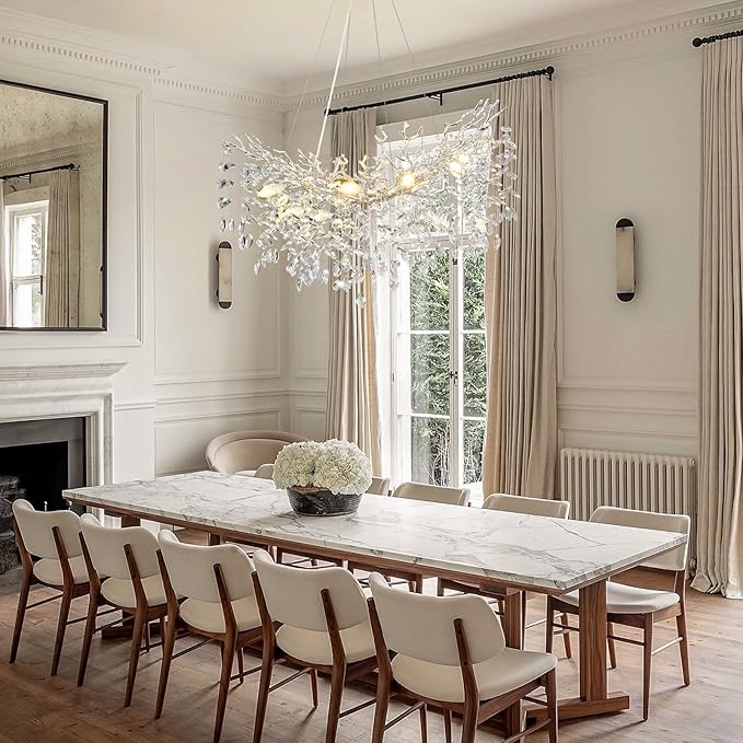 36inch Crystal Rectangle Chandelier for Dining Room, Silver Tree Branch Chandeliers Over Table, Top K9 Crystal Modern Chandeliers for Dining Table,Kitchen Island,Luxury Rectangular Chandelier