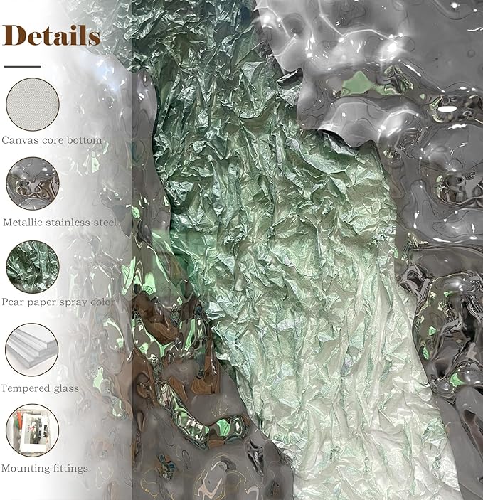 LIUZEYUE - Handmade Original Wall Art - Solid Wood Frame, Linen Hand - painted, Paper Crafts, Stainless Steel Combined Wall Hangings for Wall Decoration 27.6"x39.4"