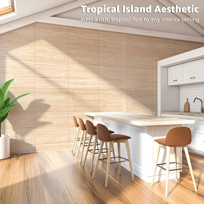 Art3d Natural Bamboo Wall Panel for Interior Wall Decor, Renewable Pole Wrap Wainscoting Paneling for Wall Ceiling Furniture Cabinet Office, 12 x 96 Inch - Carbonized