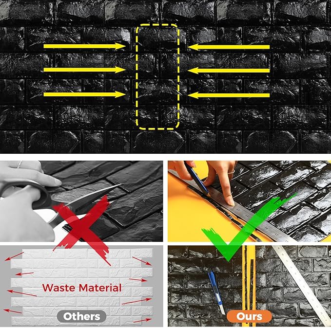Circloophs 30 Pcs 3D Wall Panels Stick and Peel, Black Brick Printable 3D Wallpaper Stick and Peel Self Adhesive Waterproof Foam Faux Brick Paneling for Bedroom, Bathroom, Kitchen, Fireplace