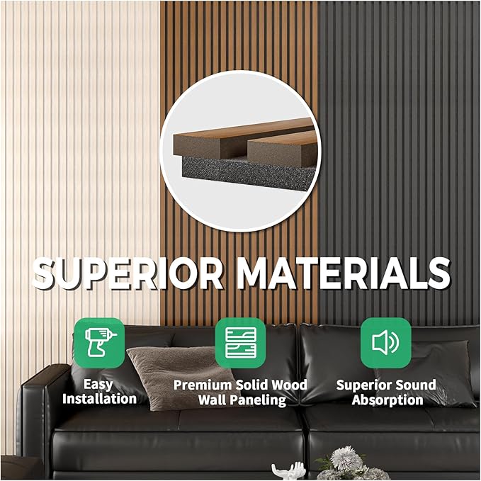 3 Pack Sample Set 3D Acoustic Slat Panels, 4.72" x 5.9" Sound Absorbing Wood Finish Panels, White, Walnut & Black, Decorative Acoustic Wall, Samples