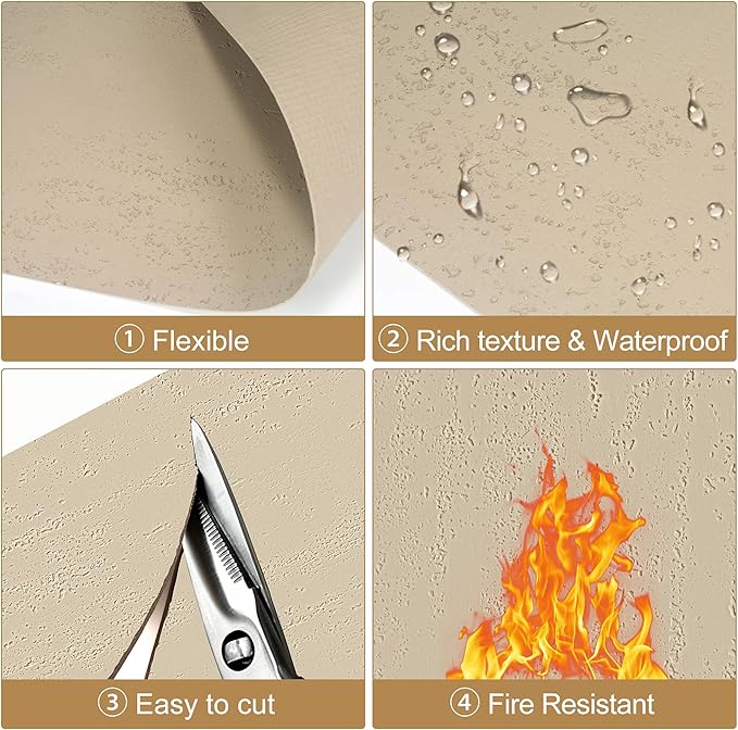 KASARO 3D Faux Stone Wall Panels, 4 PCS MCM Flexible Wainscoting Panels for Exterior/Interior Decor, Modified Clay Material, Accent for Home, Art, Commercial, Cement Beige, 47.2 × 23.6 inch