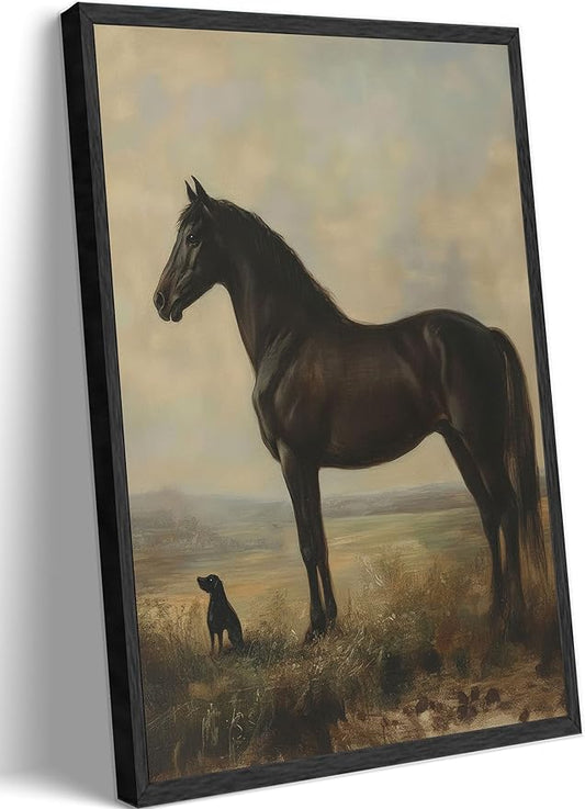 HOYXHKMT Vintage Horse Wall Art Horse and Dog Farmhouse Canvas Wall Decor Rustic Classic Horses Posters Pictures Western Style Horses Painting Prints For Living Room Office Bedroom Unframed
