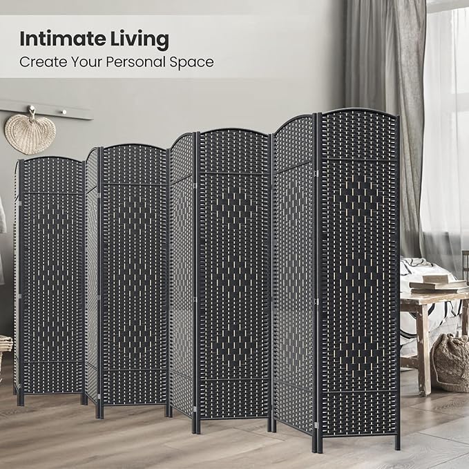 8 Panel Room Divider,6Ft Folding Privacy Screen,Tall - Extra Wide Foldable Panel Partition Wall Divider with Diamond Double-Weaved Hand-Woven Design Room Screen Divider