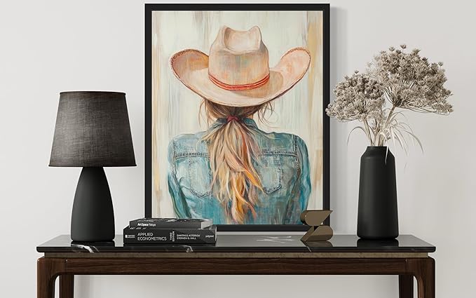 Cowgirl Cowboy Art Print Poster Wall Art, Western Country Farmhouse Wild West for Bedroom, Bathroom, Living Room Art Decor 58 (Cowgirl, 11 x 14 inches, Black Frame)